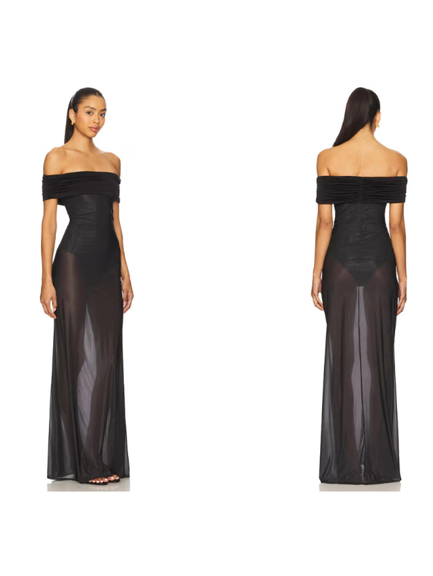 Nbd The Lucia Maxi Dress Off-Shoulder Sheer Jersey Fabric Black Xxs Nwt $198
